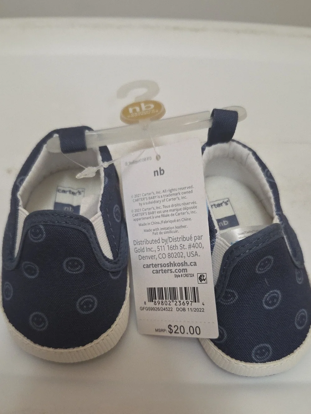 Carter's Navy Slip-On Baby Canvas Shoes with Smiley Print